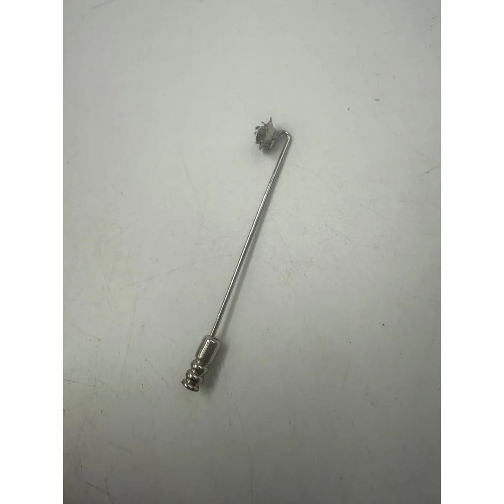Vintage Silver Tone Rose Flower Stick Pin Lapel Scarf Hat Accessory 2.5 Inch